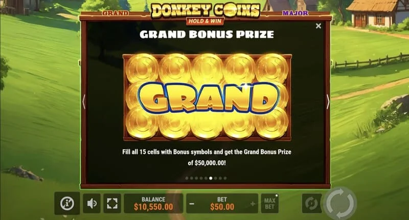 Donkey Coins Hold & Win - screen na may Mini, Minor, Major, Grand Jackpots